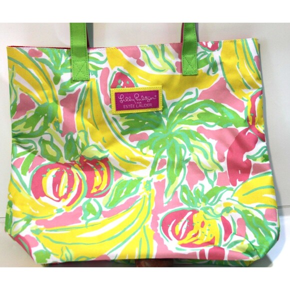 Lilly Pulitzer Estee Lauder Banana Print Carryall Tote Bag Vibrant Summer Floral - Picture 2 of 10